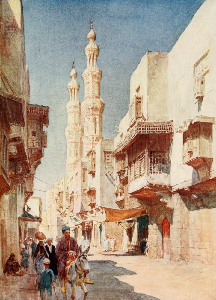 Below the Cataracts 1907 The twin minarets of El-Muayyad Canvas Art - Walter Tyndale (24 x 36)