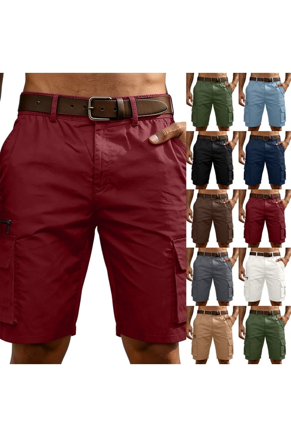 Below the Knee Shorts for Men Long Cargo Baggy Stretch Bermuda Elastic Waist Multi-Pockets Big and Tall Hiking Pants 08 Wine 3XL
