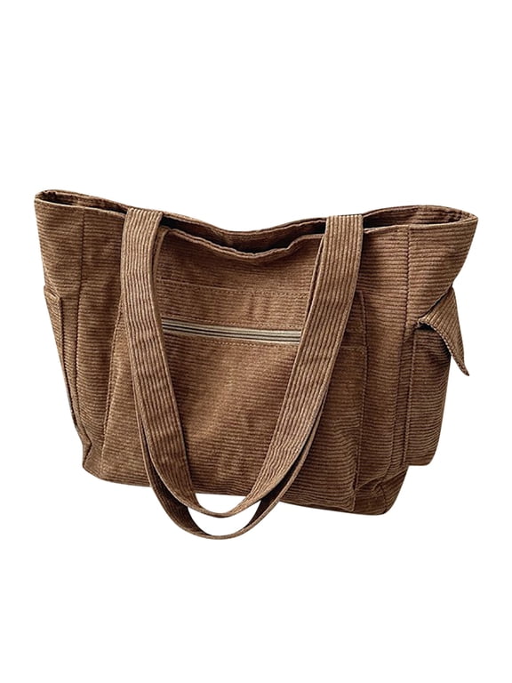 Corduroy Tote Bag for Women Canvas Big Capacity Shoulder Bag with Inner Pocket for Daily