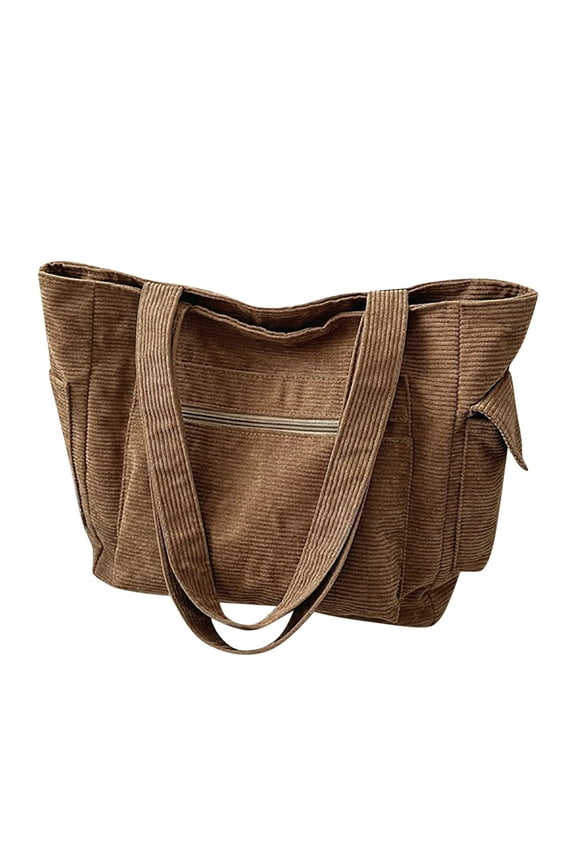 Corduroy Tote Bag for Women Canvas Big Capacity Shoulder Bag with Inner Pocket for Daily