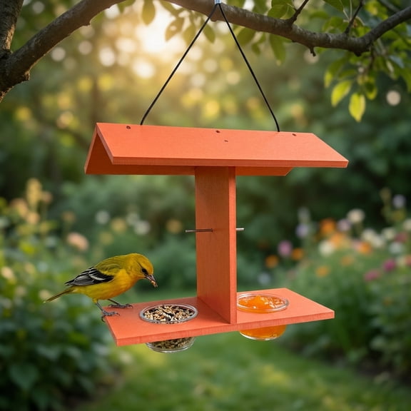 Belsands Double-Cup Oriole Feeder for Jelly & Orange Halves with Metal Pegs - Outdoor Hanging Bird Feeder, Ideal Gift for Bird Lovers, Mom, Women, Backyard Garden Decor