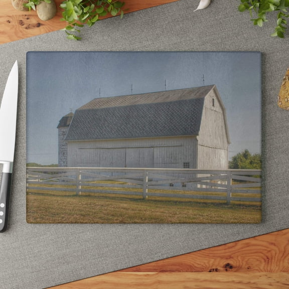 U R There Photography Belsay Road White Rustic Farmhouse Tempered-Glass Cutting Board 11"x 15"