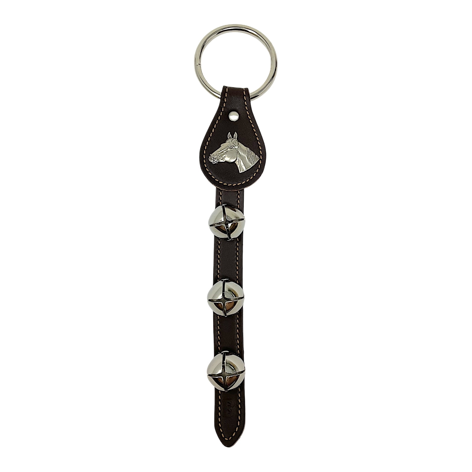 Belsnickel Horse Head Charm Brown Leather Sleigh Bell Door Hanger Made in USA
