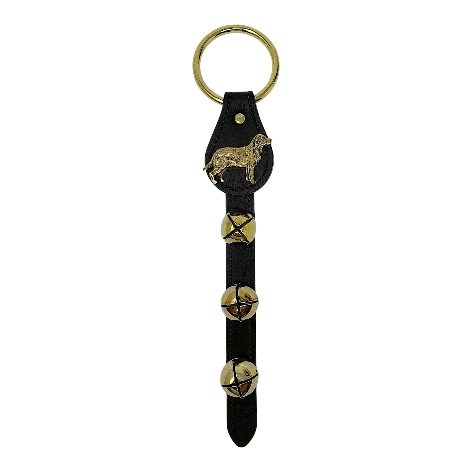 Belsnickel Labrador Dog Charm Black Leather Sleigh Bell Door Hanger Made in USA