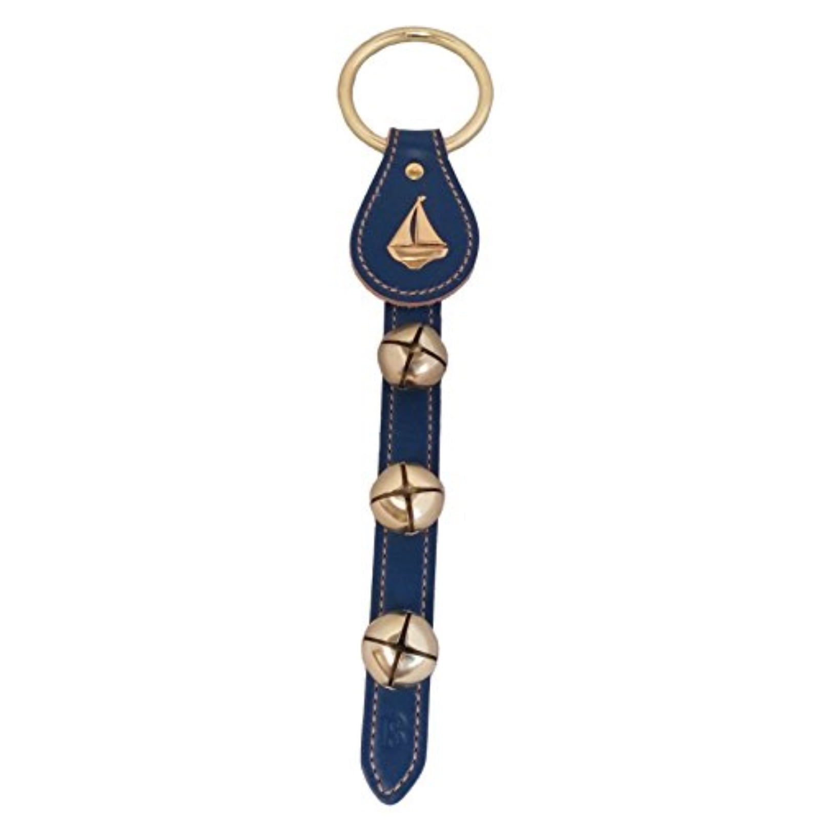 Belsnickel Sailboat Charm Blue Leather Sleigh Bell Door Hanger Made in USA