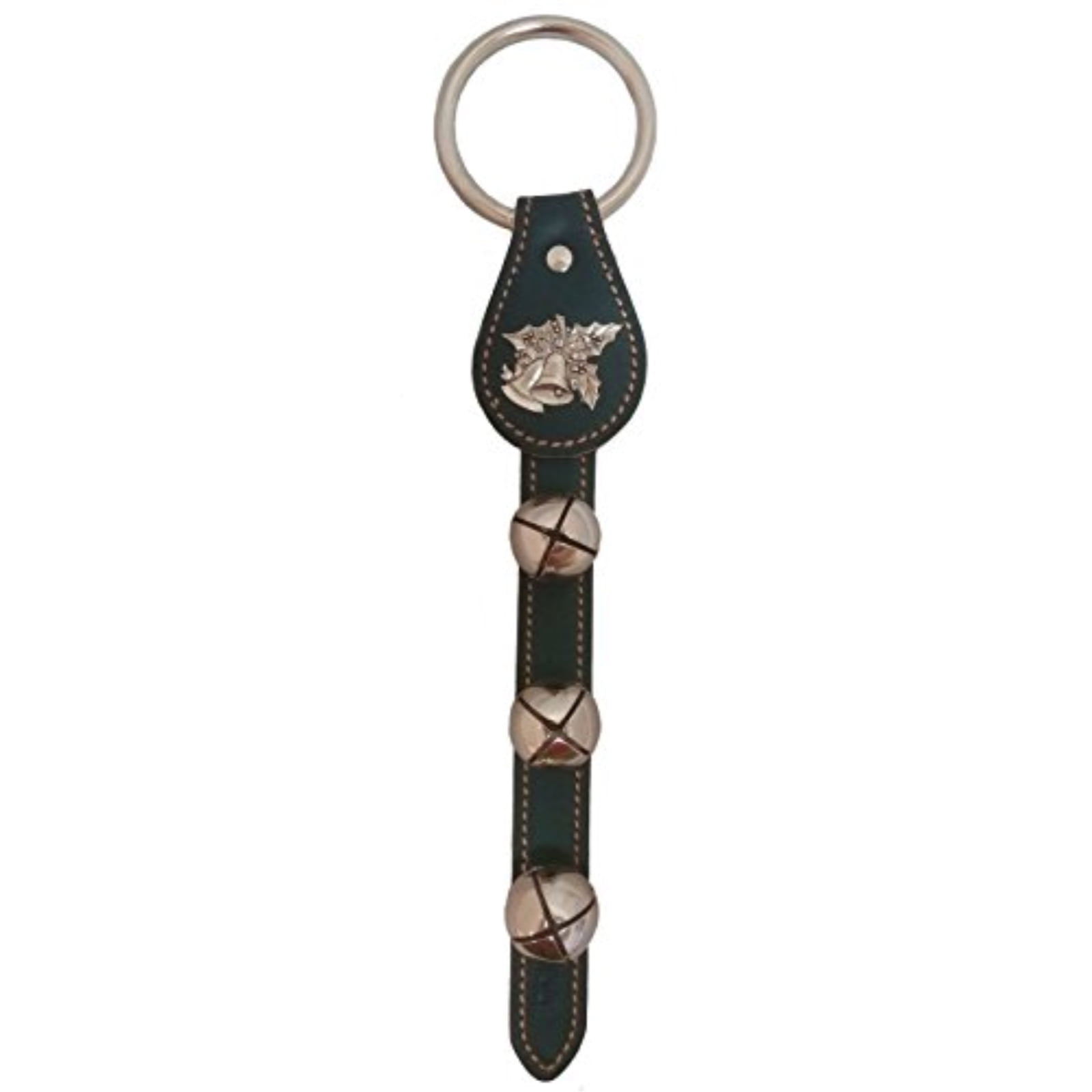 Belsnickel Victorian Bells Green Leather Sleigh Bell Door Hanger Made in USA