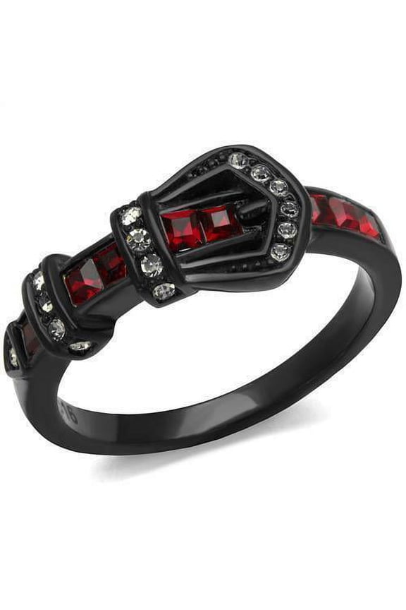 Belt Buckle Black Stainless Steel Red Ruby CZ Crystal Belt Women's Party Ring