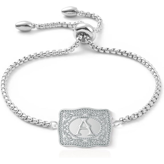 Belt Buckle Initial Bracelet for Women, 18K Silver Plated Belt Buckle Bracelet Unique Western Style Jewelry Gifts