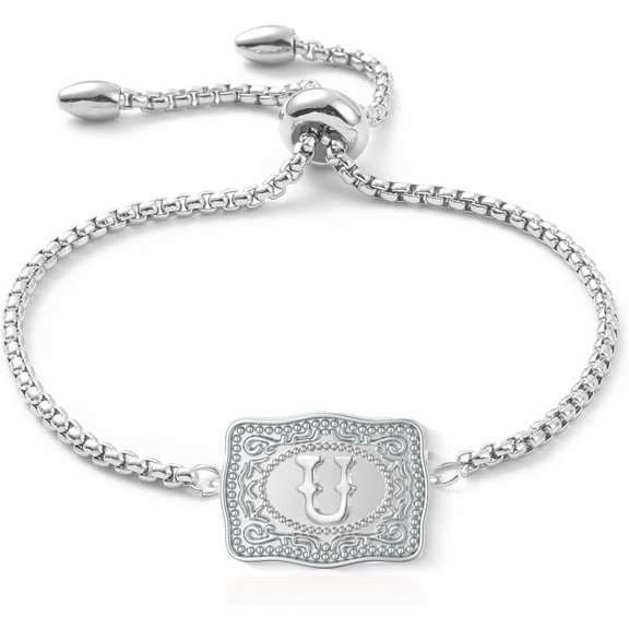 Belt Buckle Initial Bracelet for Women, 18K Silver Plated Belt Buckle Bracelet Unique Western Style Jewelry Gifts