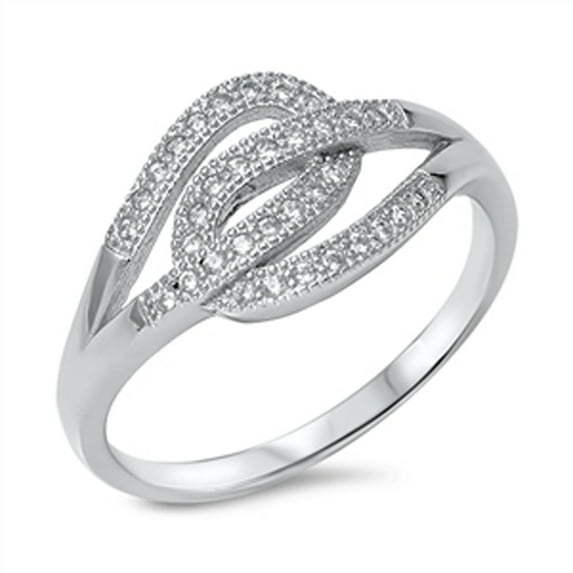 Belt Buckle Interlocking White Cubic Zirconia Ring .925 Sterling Silver Band Jewelry Female Size 10