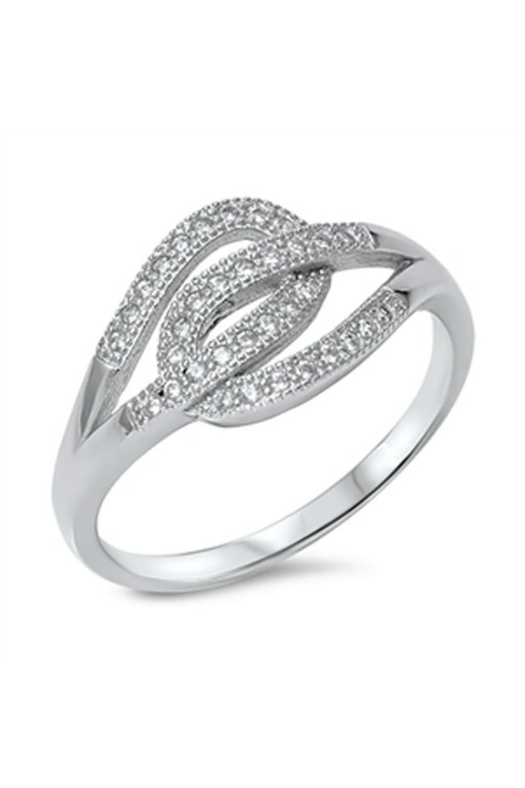 Belt Buckle Interlocking White Cubic Zirconia Ring .925 Sterling Silver Band Jewelry Female Size 5