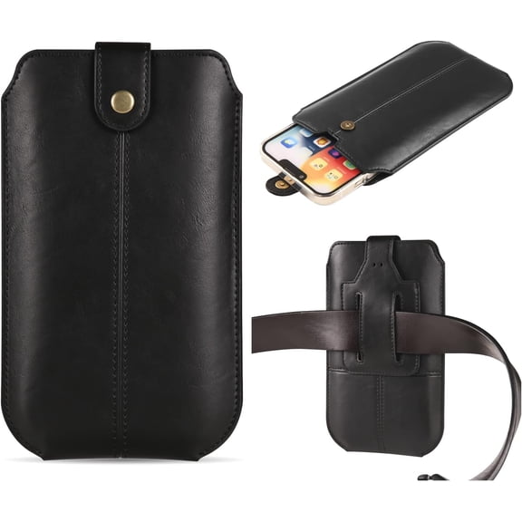 Belt Cell Phone Holster for iPhone 14 13 12 Pro Max, PU Leather Phone Pouch Carry Bag for Samsung S23 Ultra,S22 Ultra,S21 Ultra,S21+,S20 Ultra, Pouch Case with Card Holder
