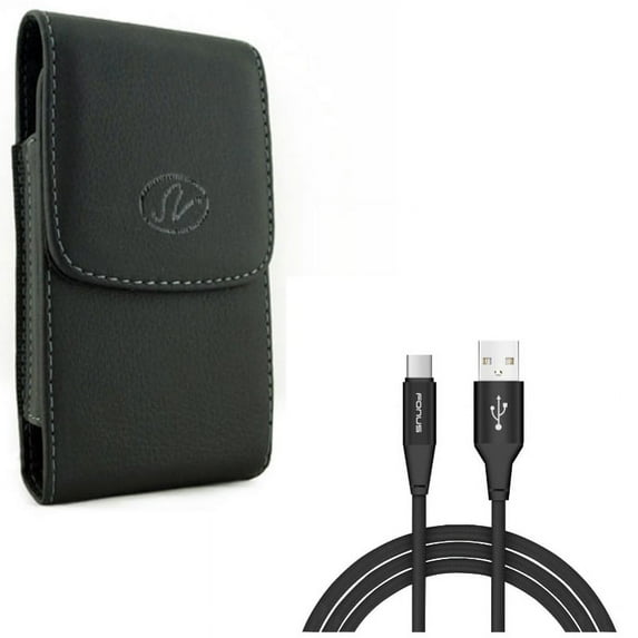 Belt Clip Case Holster w 10ft Long USB-C Cable Fast Charger Power Cord X5A for Samsung Galaxy XCover Pro,S9 Plus,S8 Plus,FieldPro,active,A52 5G,A51 5G,A50,A30s,A20 - T-Mobile REVVL 4