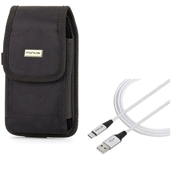 Belt Clip Holster Case with 10ft Long USB-Cable Fast Charger Cord TYPE-C Wire O1L for Acer Liquid Jade Primo - Alcatel 7, Idol 4S - ASUS ROG Phone, ZenFone AR 6 5z 4 Pro - AT&T Fusion Z