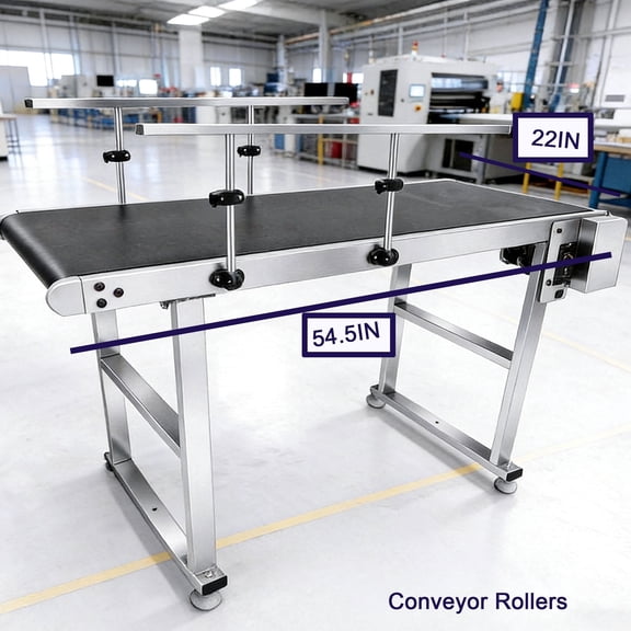 Belt Conveyor 54.4 Inch Conveyor, Conveyor Table, Heavy Duty Stainless Steel Motorized Belt Conveyor for Inkjet Coding Applications Powered Rollers Anti-Static Adjustable Speed (Double Guardrail)