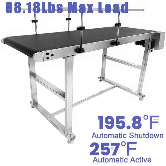 Belt Conveyor Conveyor Rollers Metal Desktop Conveyor Belt, 54.5in22in Three-Phase Adjustable Belt Design Motor Overheat Protection Adjustable Height, Stable Performance for Various Industrial Produ