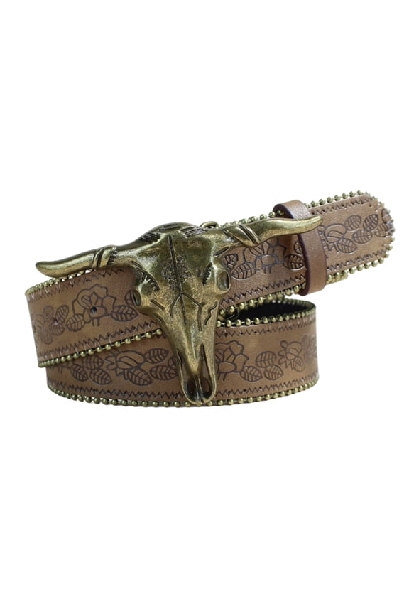 Belt Edgy Embossed Faux Leather Belt Adjustable Waistband Cowboy Buckle 90s Retro Fashion for Women Men