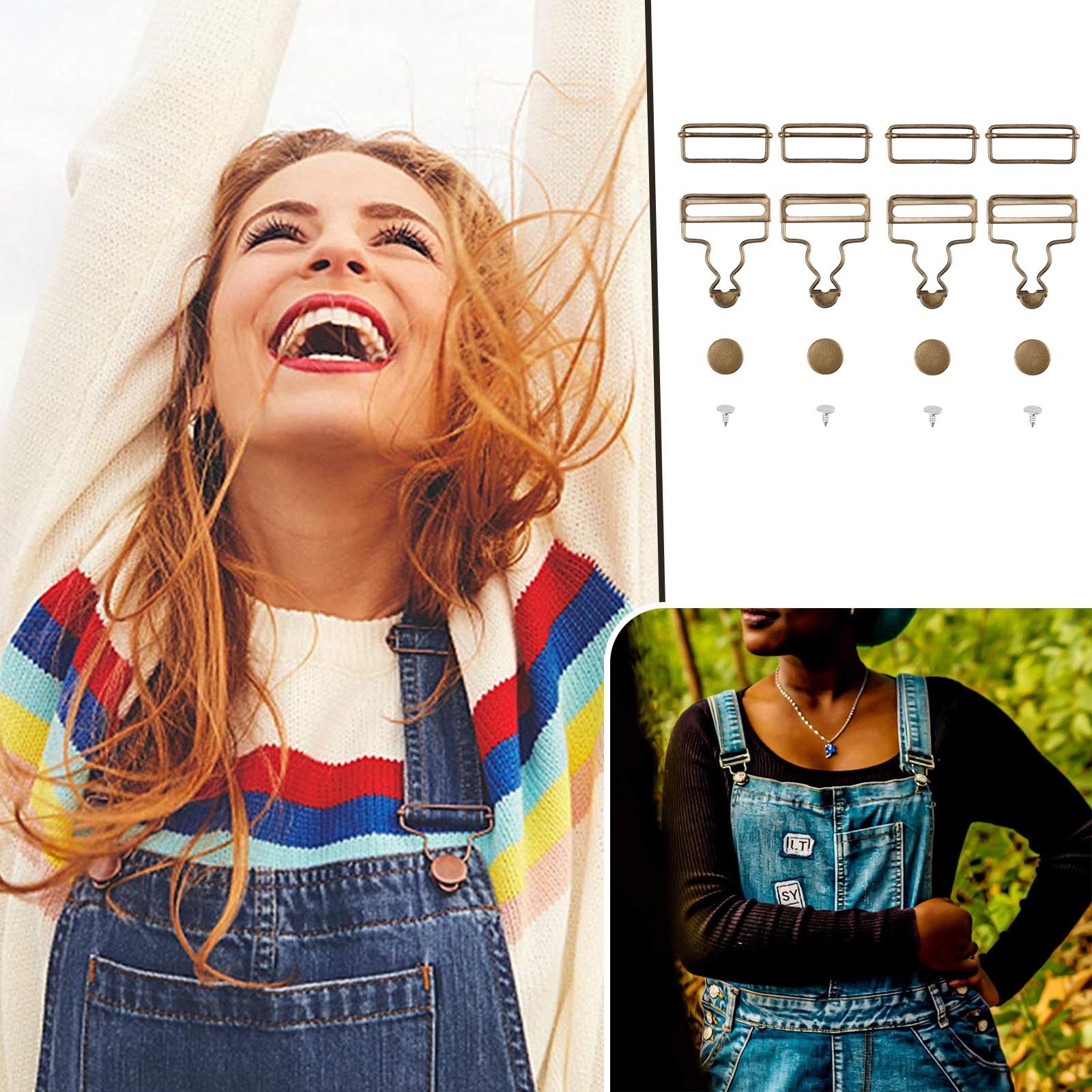 Belt Extender for Women 4 Sets Overall Buckles Metal Suspender