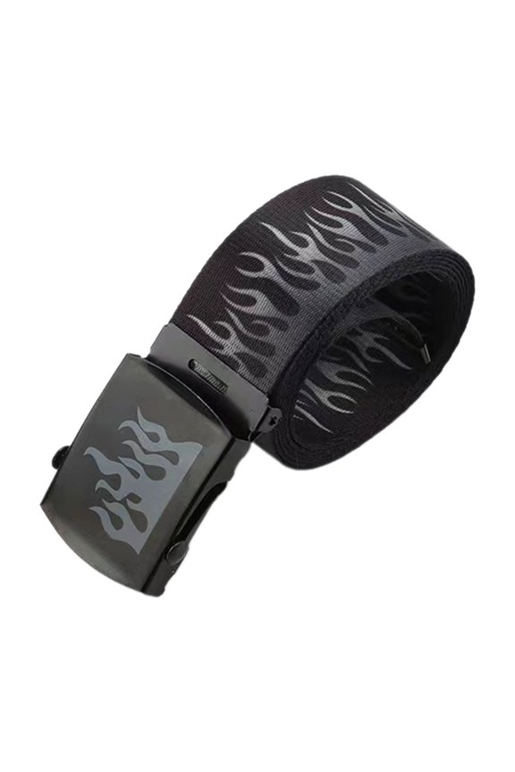 Belt Flame Pattern Wide Belt Nylon Wear Resistant Belt Teens Male Waist Belt for Coat Jeans Wear Resistant