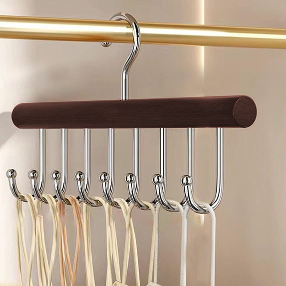 Belt Hanger for Closet with 8 Metal Hooks, Sturdy Wooden Organizer Rack for Ties, Scarves, and Accessories, Space-Saving Hanging Storage for Wardrobe and Closet, Durable and Rustproof Design