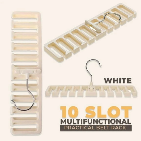 Belt Hanger Cozival Rotating Belt & Tie Hanger, Closet Organizer Rack with 10 Hooks - Space-Saving Design, Sturdy Construction, for Scarves & Accessories, Tie Organizer Rack, White