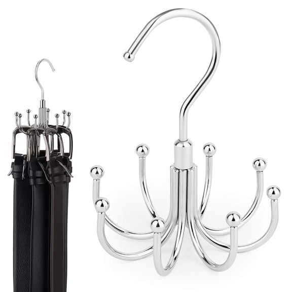 Belt Hanger, Rotatable Belt Rack Closet Accessories Organizer, Maximum 24 Storage Capacity, Hanging Holder Storage Hook for Belt, Bra, Tank Top, Tie, Scarf, Purse, Silver