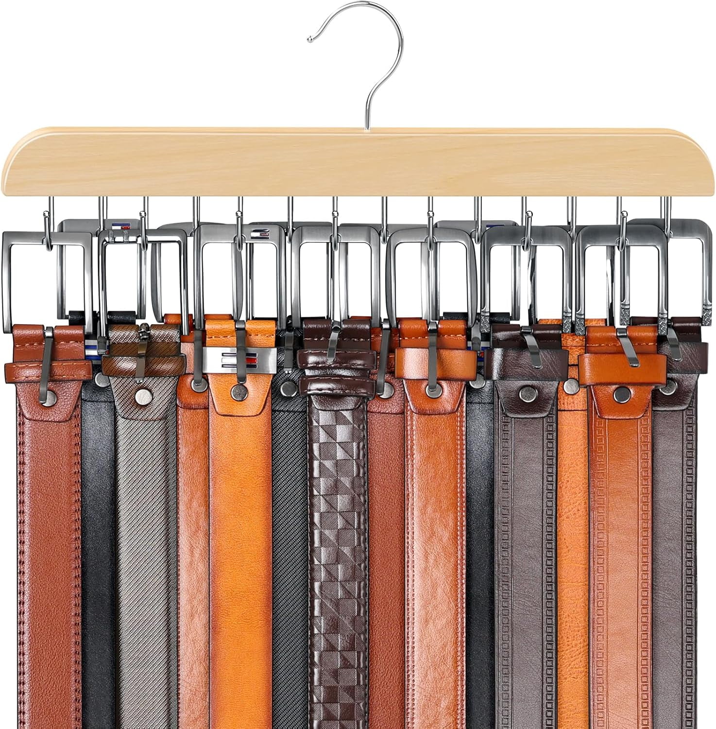 Belt Hanger for 42 Belts, Sturdy Wood Belt Rack Closet Accessories with ...