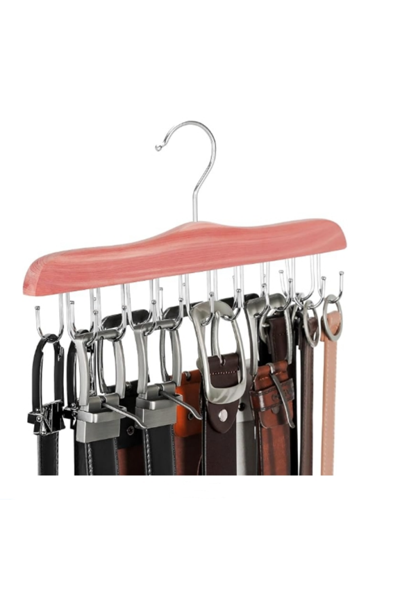 Belt Hanger for Closet, Cedar Wooden Hangers with 20 Rotatable Hooks, Closet Organizers and Storage for Bra, Tank Top, Tie, Purse, Hat, Necklace