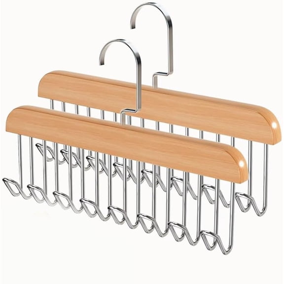 Belt Hanger with Hooks, Non-Slip Wooden Belt Holder, Rotating Display Rack for Belts, Tops, Hats