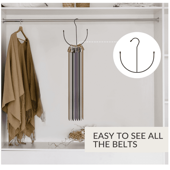 Belt Hangers, Belt Rack Black Closet Accessories Organizers, Closet Organizer Hook Rack for Belt, Ties, Scarves, Camisoles, Hats, Bras, Shoes