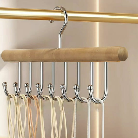 Belt Hangers, Bra Hanger for Closet, Space Saving Wooden Multi-Functional Hanger, Sturdy Wood Belt Rack Closet with 8 Hooks, Wooden Organizer with 8 Adjustable Hooks