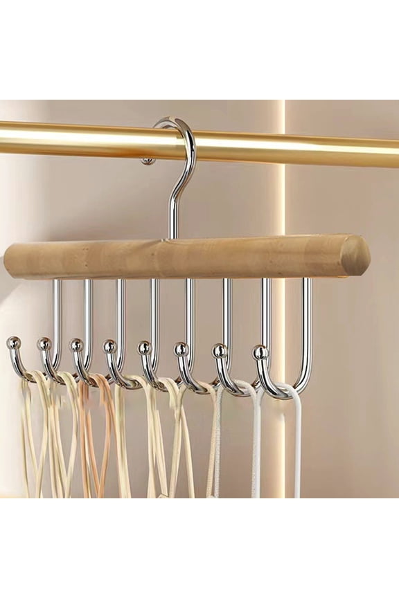 Belt Hangers, Bra Hanger for Closet, Space Saving Wooden Multi-Functional Hanger, Sturdy Wood Belt Rack Closet with 8 Hooks, Wooden Organizer with 8 Adjustable Hooks
