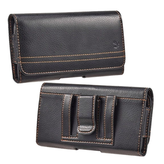 Belt Holster Case for Sharp Rouvo V (Verizon) - Horizontal PU Leather Stitching Magnetic Phone Carrying Pouch - Black