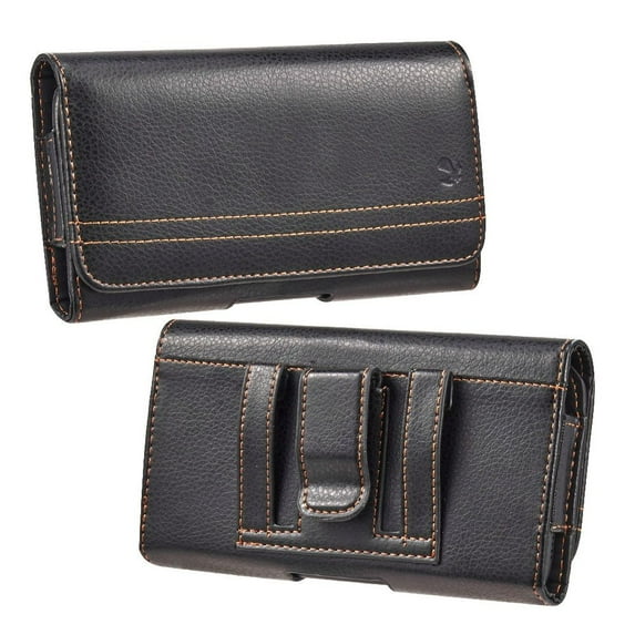 Belt Holster Case for iPhone 14 Pro Max - Horizontal PU Leather Stitching Magnetic Phone Carrying Pouch - Black