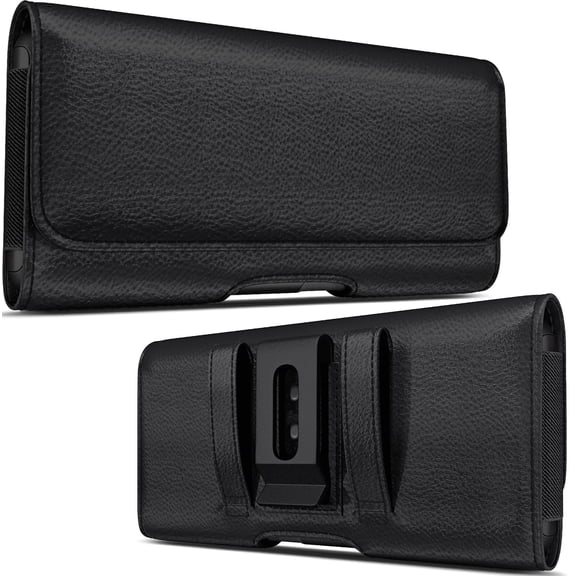 BOMEA Holster for Large iPhone Plus, Pro Max Models 16 15 14 13 12 11 Xs Max – Leather Cell Phone Belt Holder Case with Clip, Carrying Pouch Cover Fits Phone with Case on, Black
