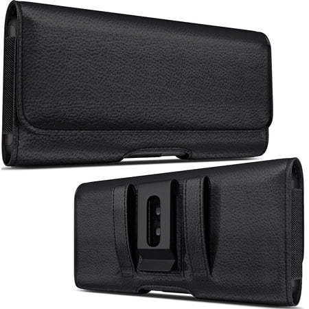 BOMEA Holster for Large iPhone Plus, Pro Max Models 17 16 15 14 13 12 11 Xs Max – Leather Cell Phone Belt Holder Case with Clip, Carrying Pouch Cover Fits Phone with Case on, Black