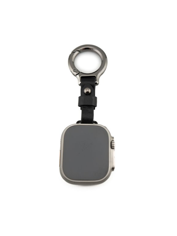 Belt Loop Keychain Compatible with Apple Watch, Black Leather Strap, 42/44/45/49mm