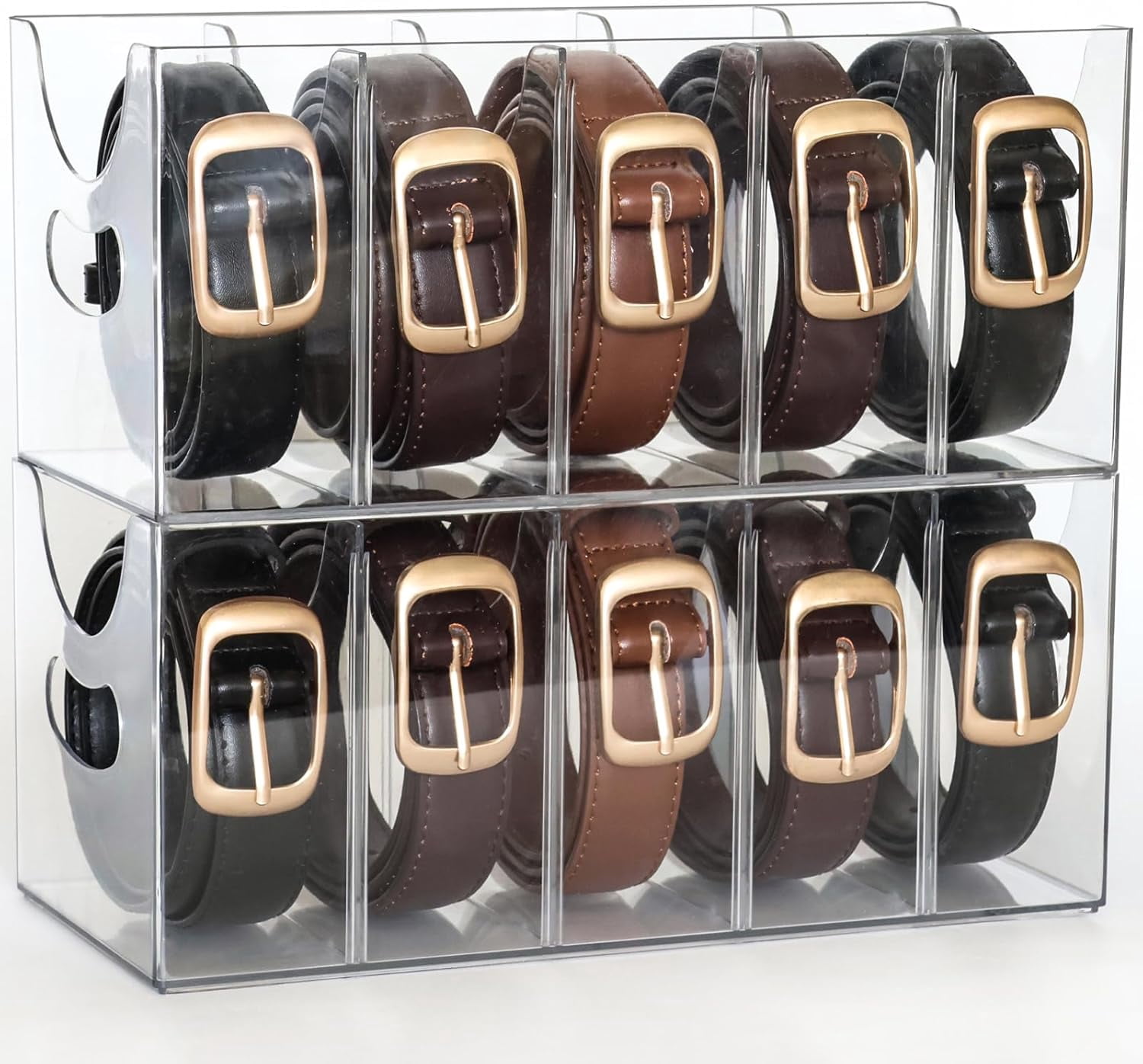 Belt Organizer - 2 Pack Clear Stackable Belt holder For Closet Drawer ...