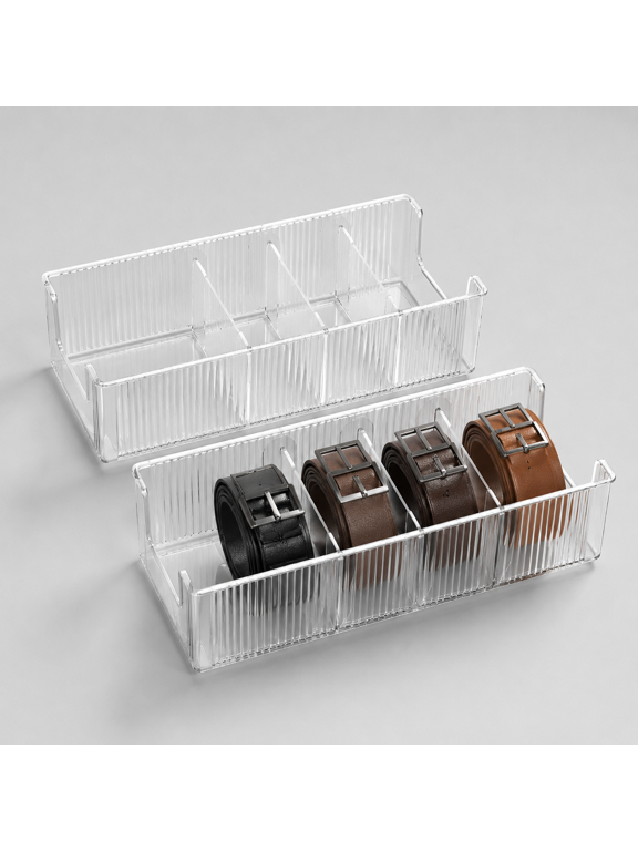 Belt Organizer-2 PackLingerie Organizer for Drawer | Clear Extendable Stackable Storage BinFor Wardrobe Drawers, Stores Belts Ties Underwear Face Masks