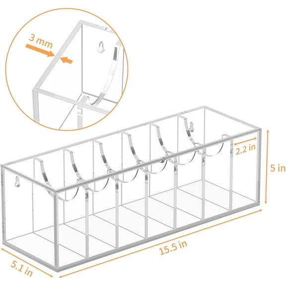 Belt Organizer, Acrylic Belt Storage for Closet with Dust Cover, 7 Compartments Belt Container Display Holder for Drawer, Clear Belt Tie Case for Women Men Home