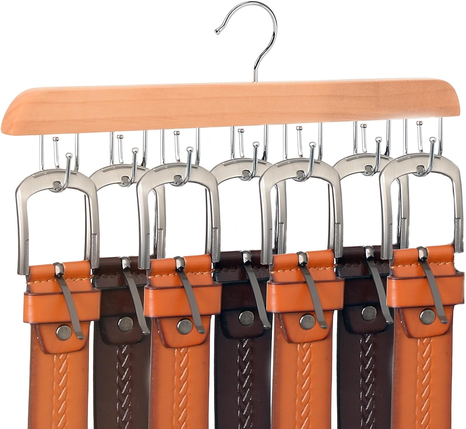 Belt Organizer,Belt Hanger for Closet,Belt Holder for Storage, Sturdy Wood Tie Belt Rack for Closet Organizer,14 Rotatable Hooks Belt Storage Organizer for Tie Tank Tops,Camisoles,1pc