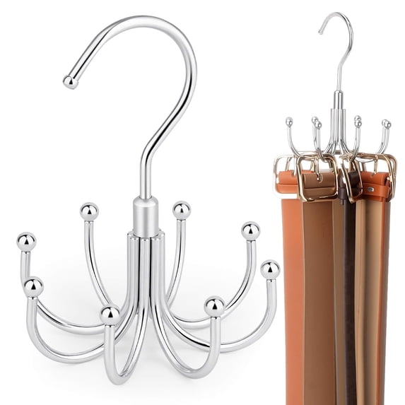 Z ZEDODIER Metal Belt Organizer for Closet, Rotating Hanger Holds up to 24 Belts, Silver