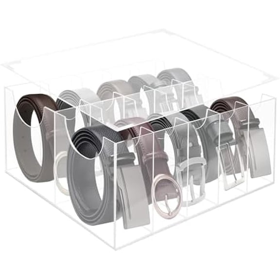 Belt Organizer with Lid, 10 Compartments Acrylic Belt Storage Holder with Dust Cover for Closet Drawer Checkroom Clear Belt Divider Display Case$$Home Decor, Kitchen, & Other