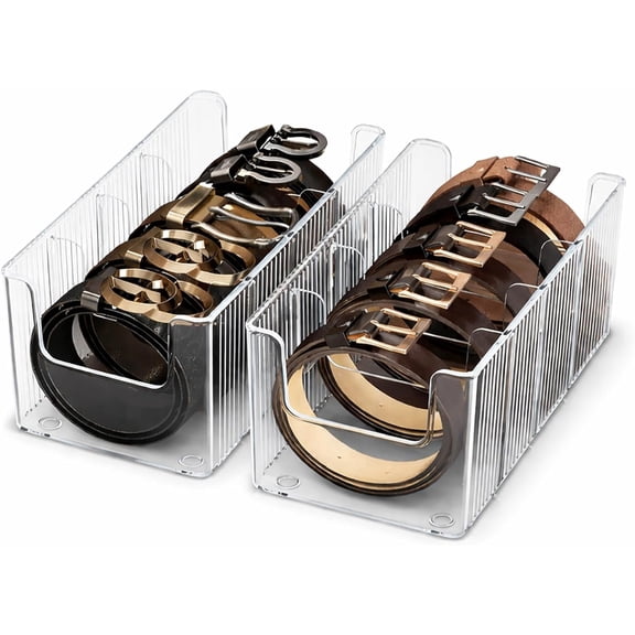 Belt Organizer for Closet 2 Pack, Clear Acrylic Belt Box Storage Holder for Drawer, Belt Rack Display Case for Ties Scarves Accessories Organization