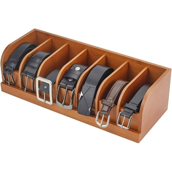 Belt Organizer for Closet 7 Compartments Wood Belt Storage Holder for Drawer Bamboo Belt and Tie Box Organizer Display Case for Women Men making
