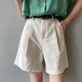 thumbnail image 1 of Belt Pure Cotton Shorts Women High Waist Wide Leg A Line Suit Shorts Office Lady Solid Loose Casual All Match Short Pants, 1 of 5