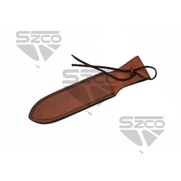 SZCO 12 Inch Brown Leather Dagger Sheath Top Grain Leather Lace Wrap Belt Sheath Fits Up to 8 Inch Fixed Blade Knives