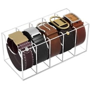Belt Storage Box - 5 Grid Acrylic Organizer, 11.02 x 5.12 x 5.12 Inch Clear Container for Ties Scarves, Dustproof Stackable for Closet