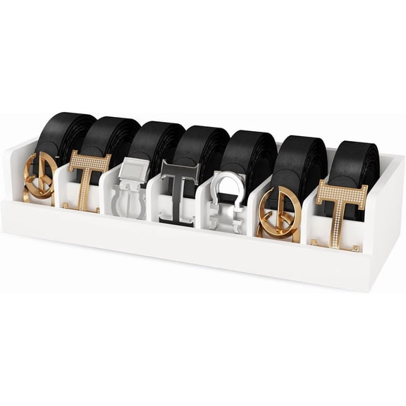 Belt Storage Organizer Box - 7 Grids Bamboo Belt Organizer for Closet
