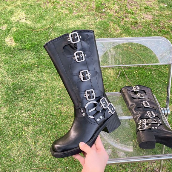 Belt buckle retro high boots fashion boots women's boots wholesale new long boots thick heel western boots heightening leather boots